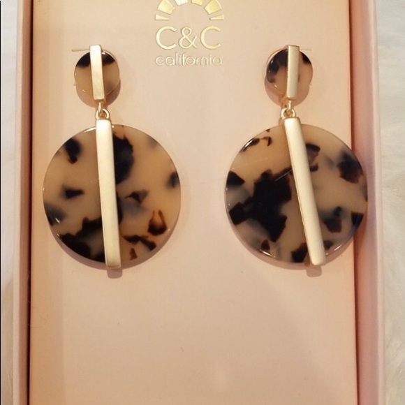 C&C 14K Gold + Tortoise Patterned Earrings - Picture 1 of 9